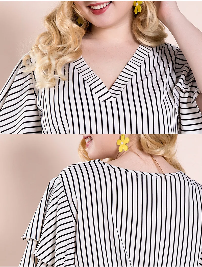 

2020 Woman Newest Fashion Big Size T-Shirt Autumn Winter Casual Loose Butterfly Sleeve Striped