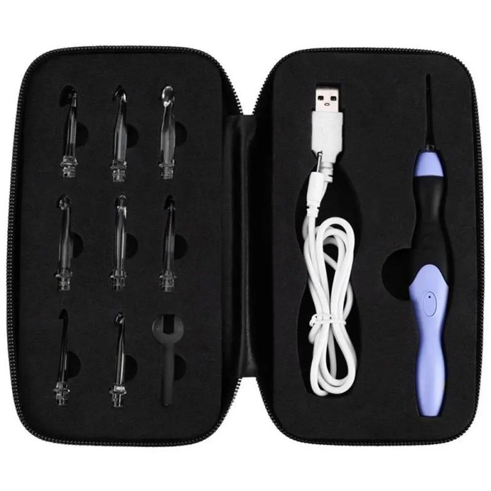 

USB Charging LED Glow Crochet Hook With Led 9 Sizes Hooks Emergency Lighting Knitting Needles Replaceable Top Hook Sewing Tools