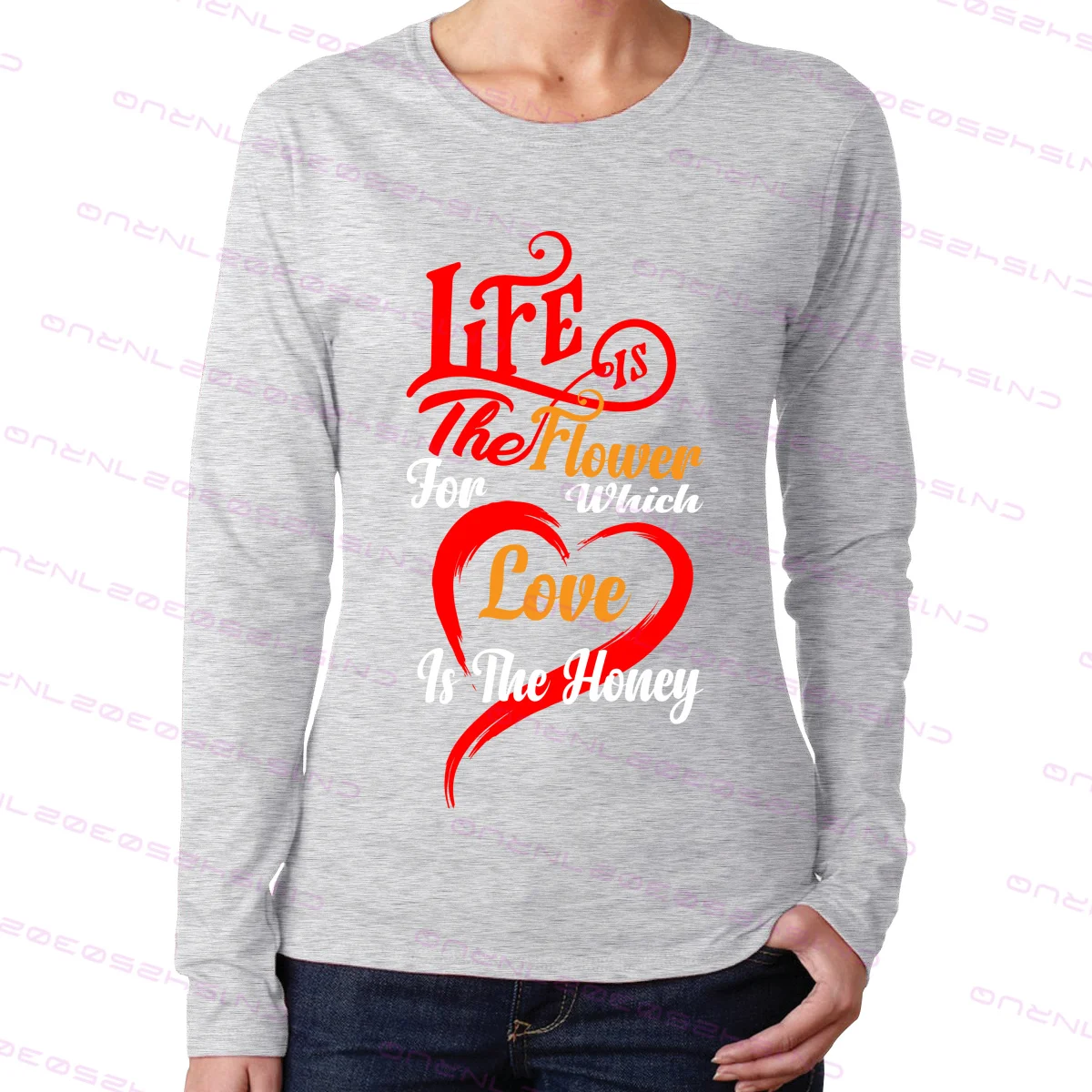

100% cotton Love Is The Flower For Which Women's long-sleeve round collar T