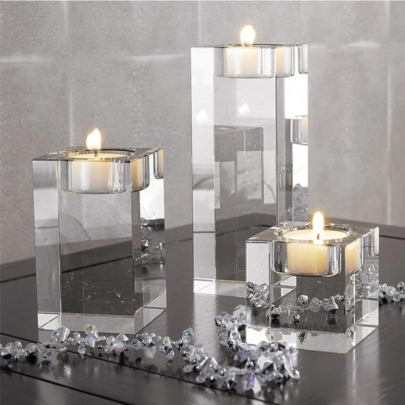 

Crystal Candlestick Cube Candle Holder Home Candle Candlestick Ornament Tealight Holder Romantic Table Decoration
