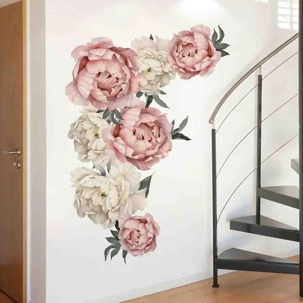 

NEWPC Big 60*90cm Peony Wall Sticker Flower Stickers Art Nursery Decals Room Home mural Kid Gift PVC High Quality Wall Sticker