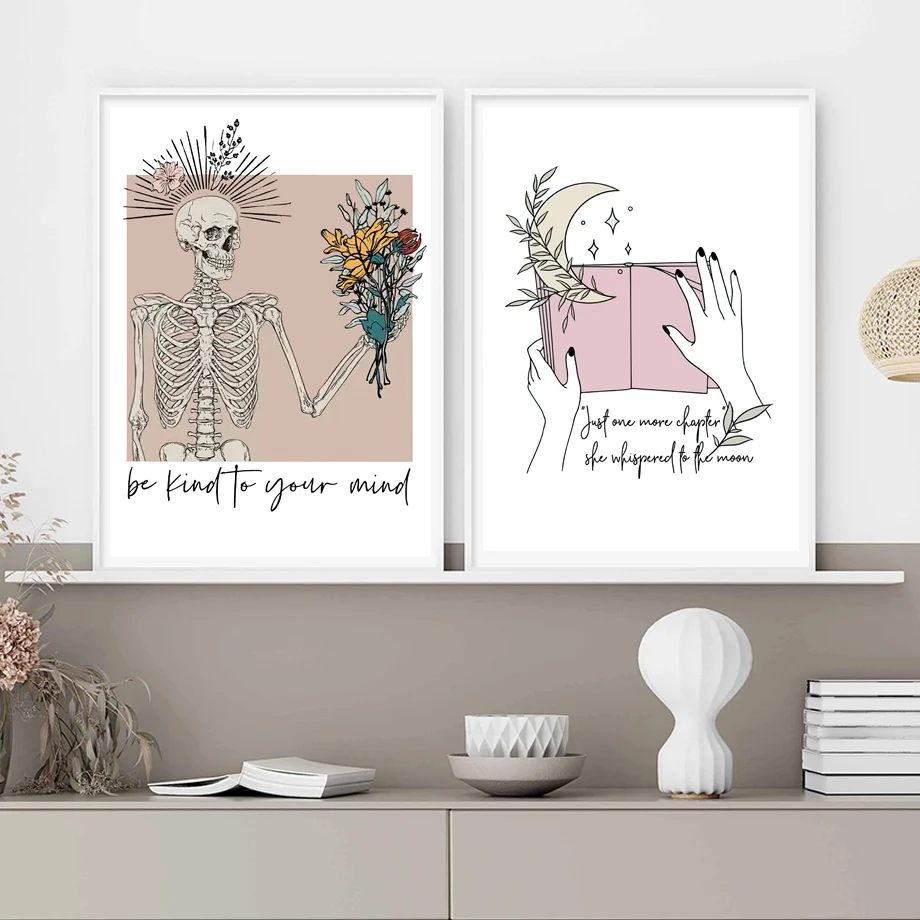 

Celestial Spirit Sun Moon Skeleton Woman Wall Art Canvas Painting Nordic Posters And Prints Wall Pictures For Living Room Decor