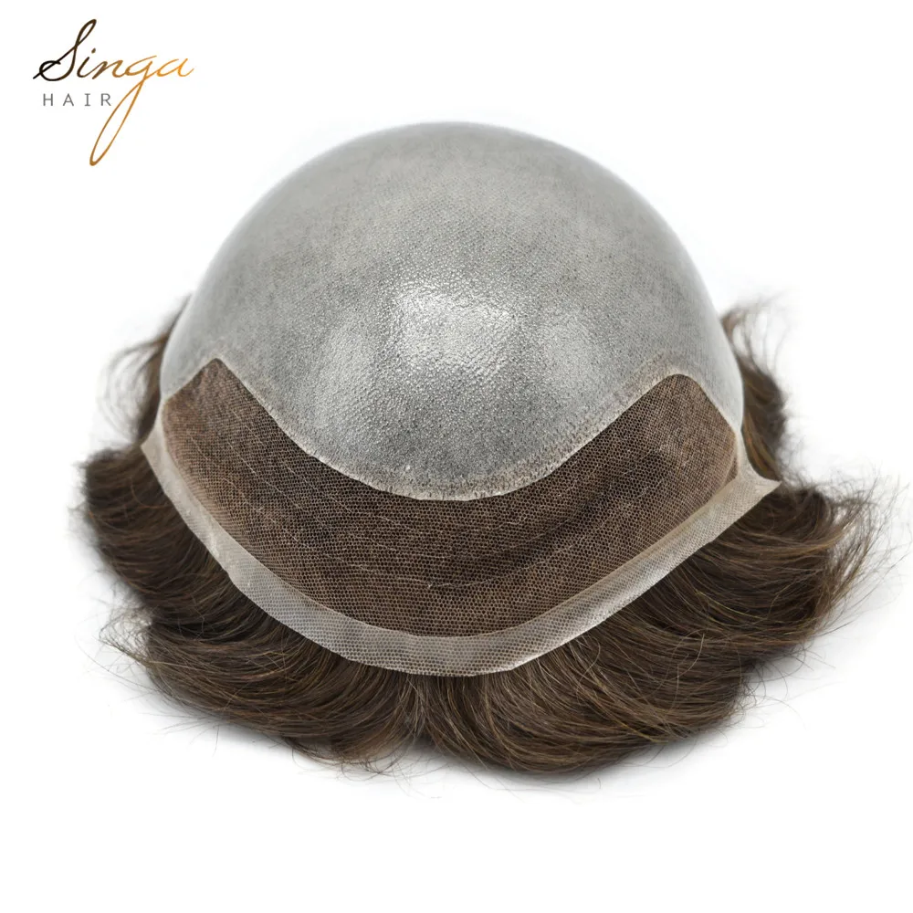 Lace Front Toupee Thin Durable Skin Hair Unit Can be cut down to any size Adjustable BIO Mens Indian Remy HairPieces