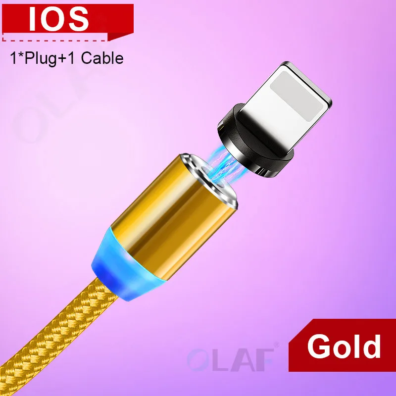 Магнитный usb-кабель Олаф для быстрой зарядки, кабель Micro USB type C, Магнитный зарядный кабель для мобильного телефона, usb шнур для iPhone X 7 samsung - Цвет: Gold For ios