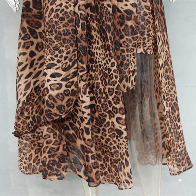 Beigerfayl Leopard Print Chiffon Gepard Dress 2019 Autumn New Fashion Design V Neck Long Sleeve Cheetah Dresses TDR17138 Женская