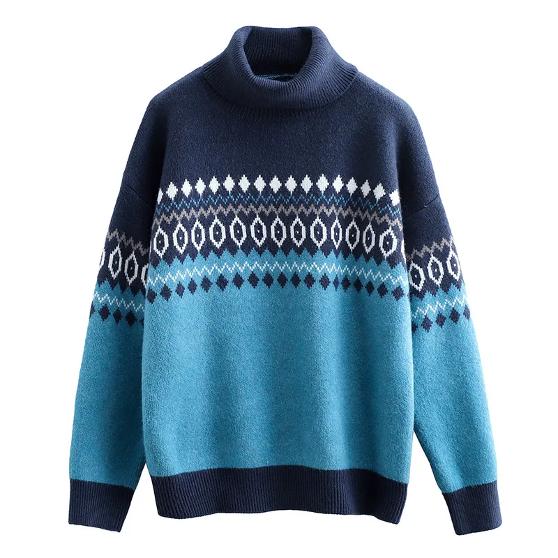 

Jacquard Turtleneck Knitted Women Sweater Pullovers Thicken Warm Female Long-Sleeved Pulls Outwear Coats Tops