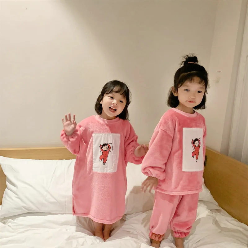 

Girl Boys Pajamas Suits Kids Baby 2021 Pink Winter Autumn Thicken Nightclothes Sleepwear Pajamas Sets Cotton Children Clothing