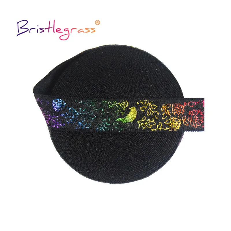 

BRISTLEGRASS 50 100 Yard by Roll 5/8" 15mm Rainbow Flower Bird Foil Print Foldover Elastic FOE Spandex Band Hair Tie Sewing Trim