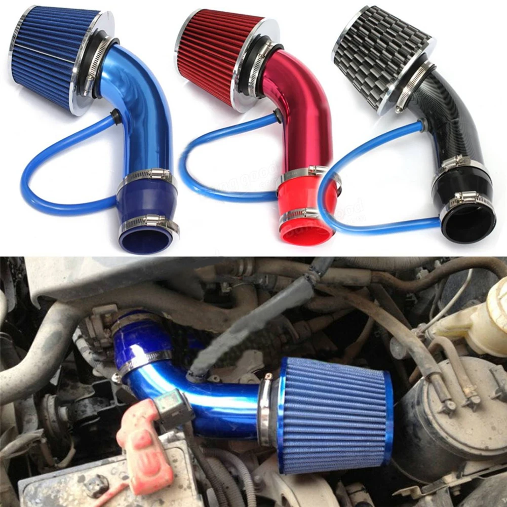 

76mm Air Intake Kit Aluminum Admission Pipe With High Flow Air Filter Cold Air Inlet Duct Mushroom Head Washable Induction Kit