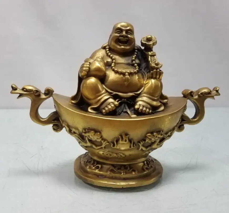 

China brass sit yuan treasure maitreya Buddha crafts statue