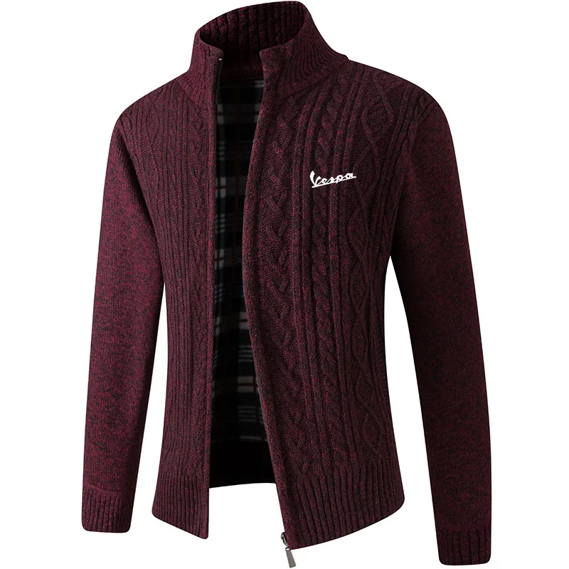 

VESPA LOGO men's business casual fashion trend pattern cardigan men's slim knit sweater zipper sweater coat autumn and winter