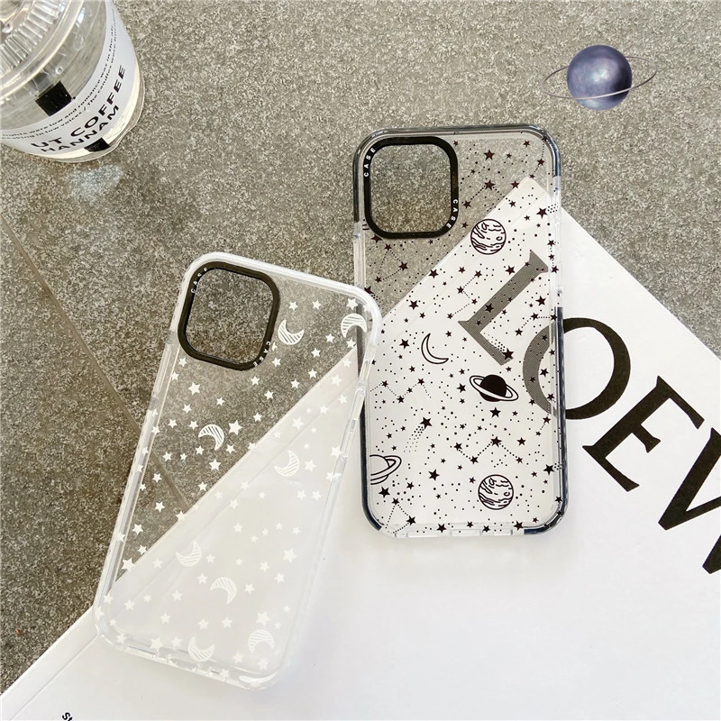 

Cute Outer Space Planet Moon Star Phone Case For iPhone 12 mini 11 Pro Max 7 8 Plus SE 2020 X XS MAX XR Thick Border Soft Covers