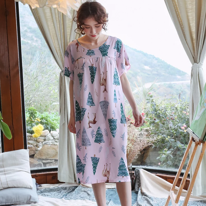 

Long Cotton Silk Nightgown Loose Size Home Dress for Pregnant Women