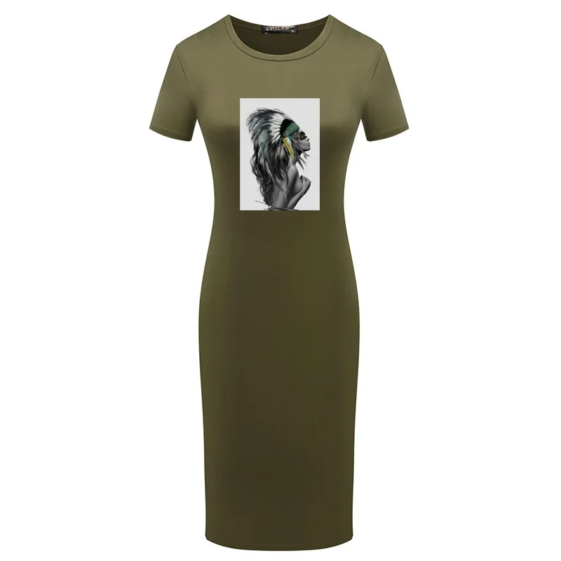 

Dresses for Women Bodycon Sexy Art Indian Girl Print Femme Robe Short Sleeve Party Skinny Elegant Party Night Thin Maxi Dress