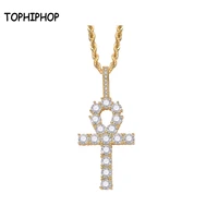 tophiphop iced zircon ankh cross pendant gold silver copper material cz egyptian key of life necklace men women hip hop jewelry