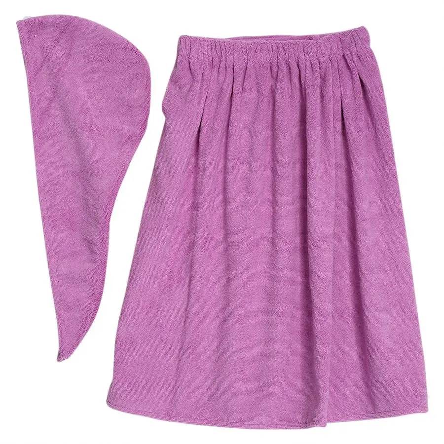 

Women Soft Spa Bath Body Wrap Set Towel Bathrobe With Fast Dry Hair Drying Cap Bath Spa Wrap Towel Purple b