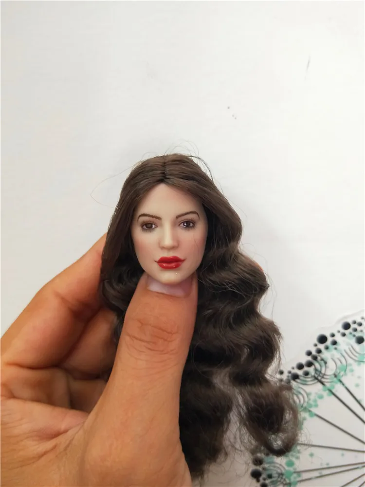 

1/6 Scale Female Head Sculpt Hermione Emma Watson Smile Woman Head Model with Long Curls Hair for 12" Female Action Figure Body