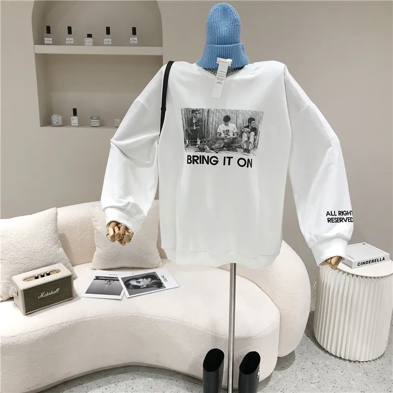 

Women's Spring Summer 2021 Fashion Loose letter printed round neck sweater Casual top