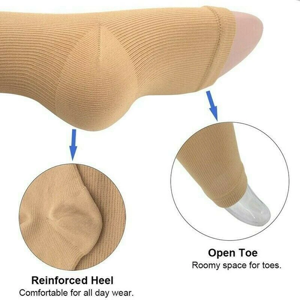 3 Pairs Stockings Pressure Compression Varicose Vein Unisex Knee High Leg Stretch Stocking Relief Pain Nylon Open Toe Design