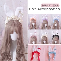 japanese kawaii big bowknot plush rabbit ears headwear sweet headband cosplay hair band lolita bunny hair accessories