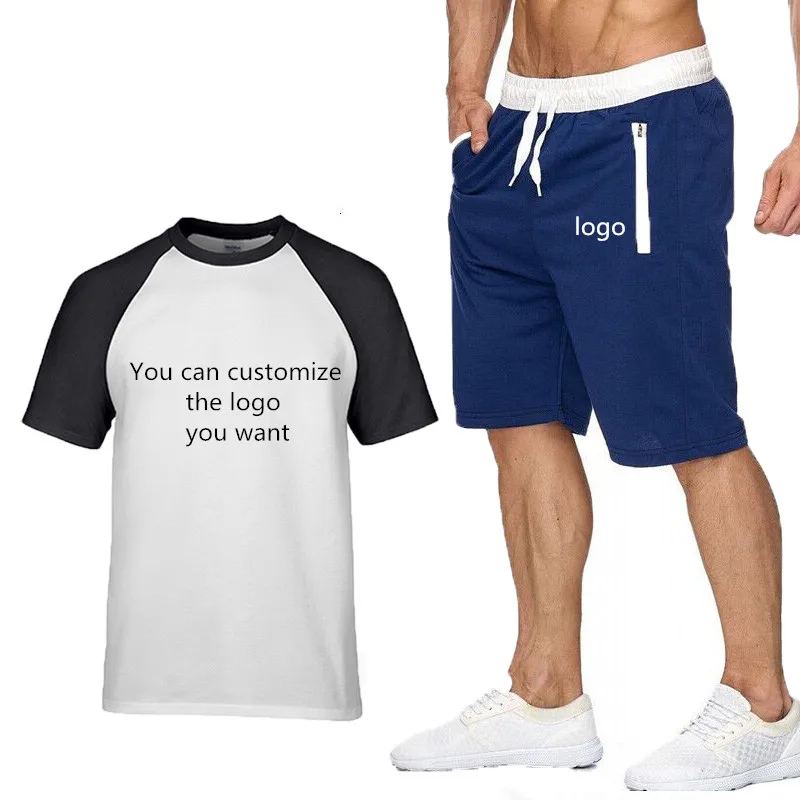 2020 New Men’s T-Shirt Custom LOGO Summer Short sleeve Harajuku high quality Cotton Men's Raglan T-shirt+shorts suit 2pcs | Мужская