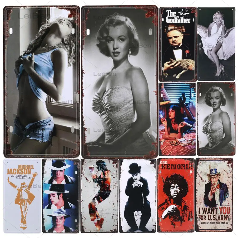 

Movie Star Metal Tin Sign Marilyn Monroe Audrey Hepburn Michael Jackson Retro Plaque Iron Painting Home Decor Garage Bar Club