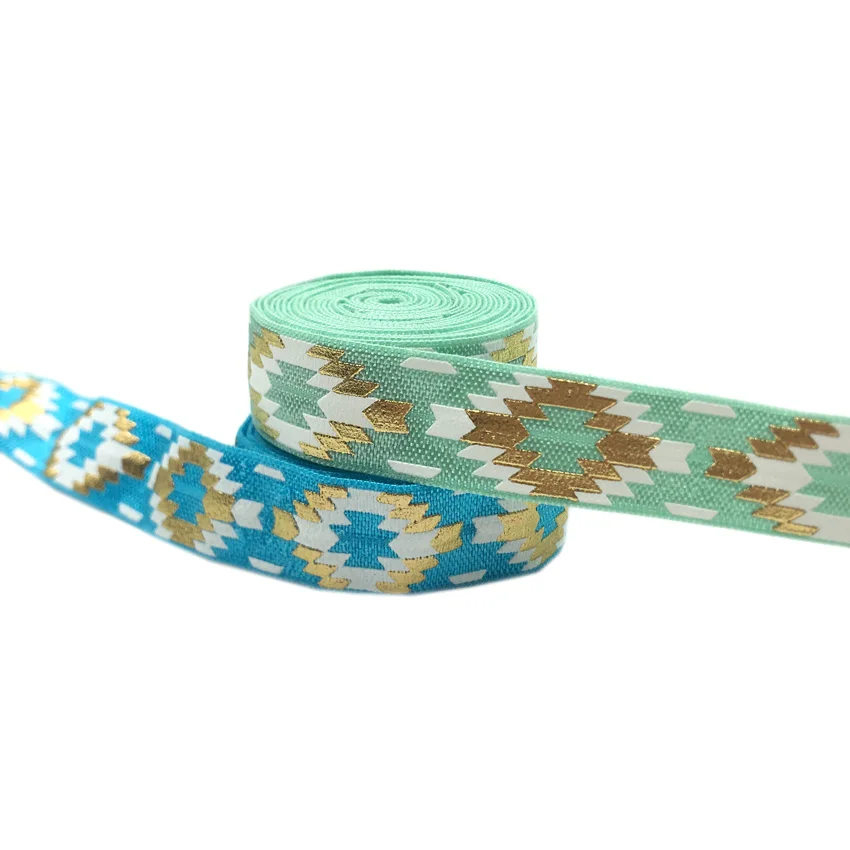 5 ярдов 16 мм повязка на голову из золотой фольги с ацтекским принтом