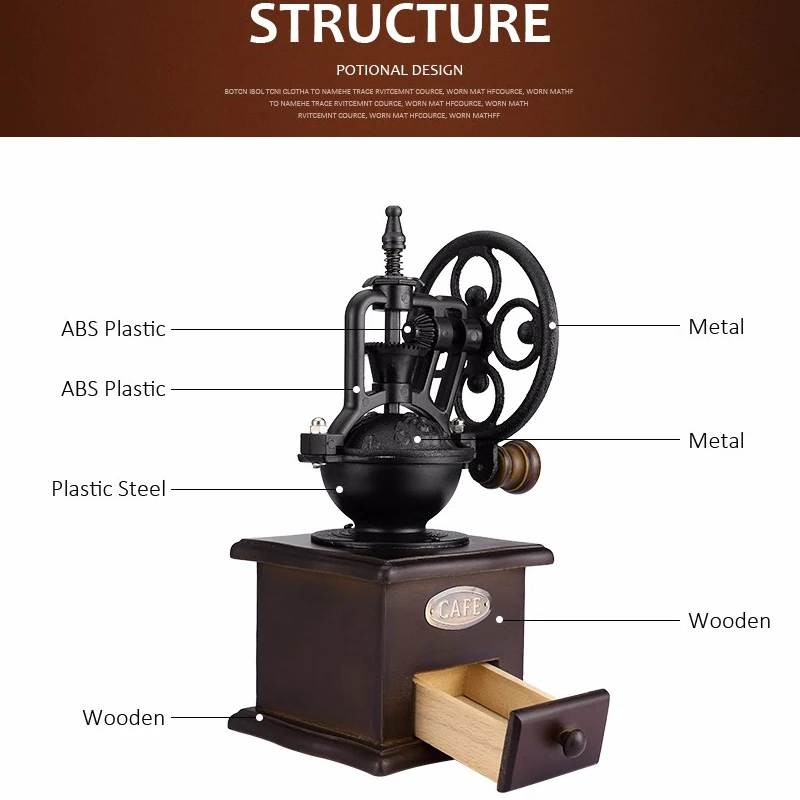 Классическая винтажная деревянная кофемолка керамическая коническая кофейная