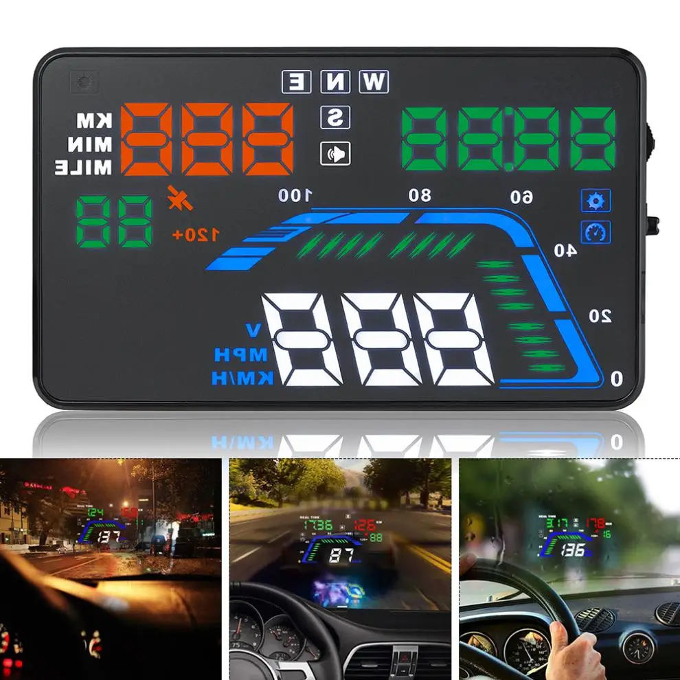 Универсальный 5 дюймов Q7 Авто HUD GPS дисплей спидометры превышение скорости