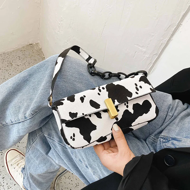 

Cow Pattern New Temperament Wild Shoulder Shoulder Armpit Ladies Bag Casual Fashion Small Square Bag