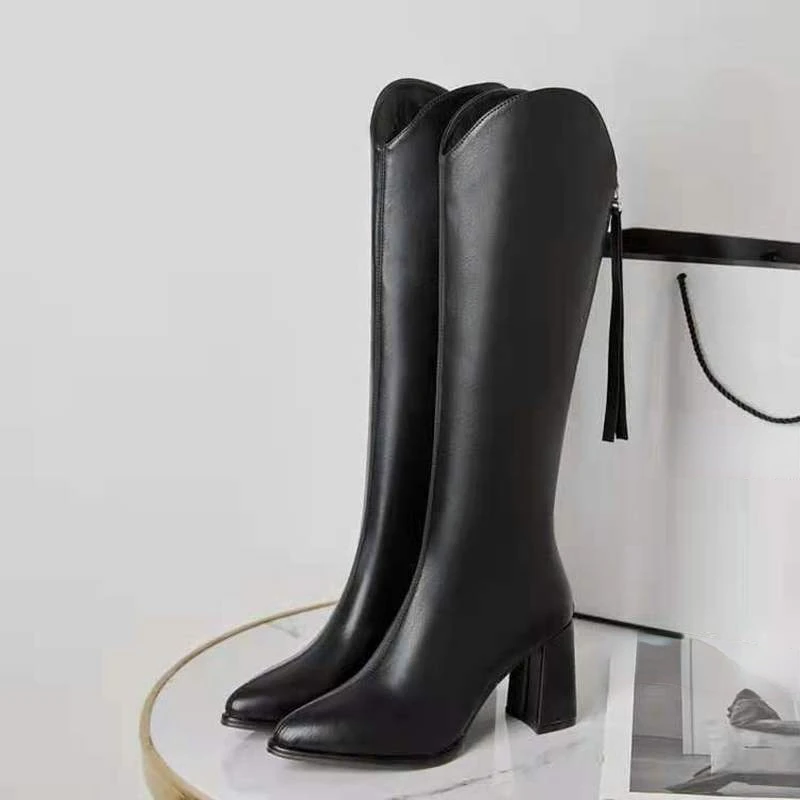

High Quality Warm Cozy Casual Women High Heels Shoes 2021 Winter New Designer Knee-High Snow Boots Goth Motorcycle Boots Pumps