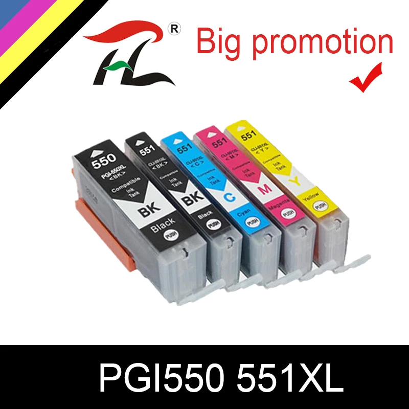 

HTL PGI550 XL Compatible Canon CLI 551 PGI 550 Ink Cartridge for Pixma iP7250 iX6850 MG5550 MG5650 MG6450 MG6650 MX725 MX925