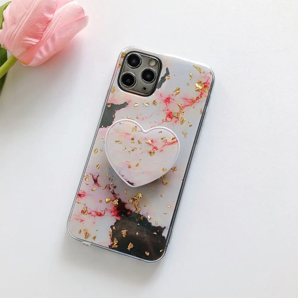 Sinocom Handa Marble Phone Case For iPhone 12 Cover XR XS MAX 7 8Plus 6s plus SE2020 Grip Stand Holder For coque iphone 11 funda