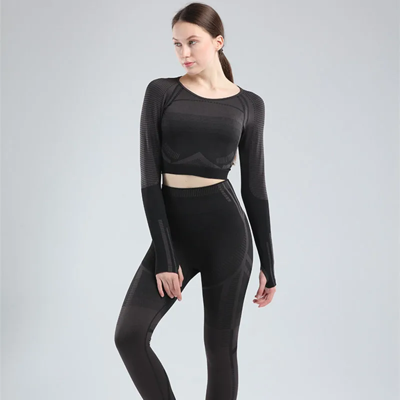 

Women's Tracksuit Fitness Seamless Yoga Set Two Piece Set Women Long Sleeve Crop Top And Sport Leggings Sport Outfit For Woman