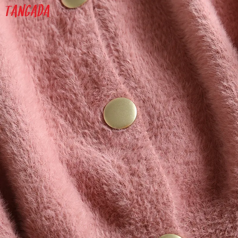 Tangada женский элегантный белый плюшевый кардиган, свитер с длинным рукавом и пуговицами, офисные женские мягкие вязаные свитера, топы BC22