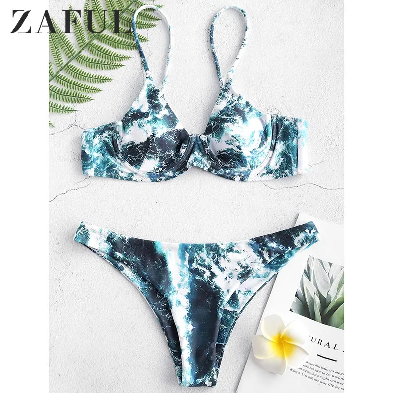 ZAFUL комплект бикини на косточках с принтом морской воды|Купальники| |