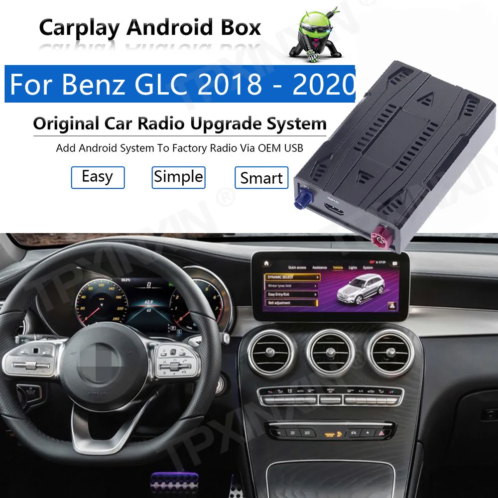 

Для Benz GLC 2018-2020 новая модернизация 4 + 128G Carplay Box Универсальная автомобильная система Android Автомобильная USB AI Box Rock Chip PX6