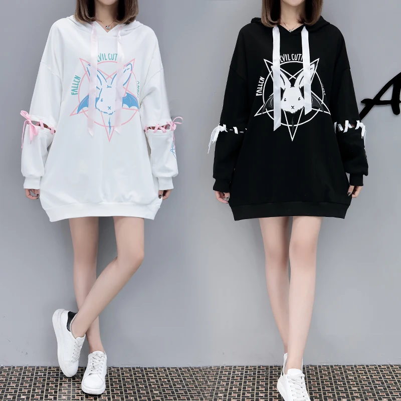 Харадзюку каваи милые толстовки женские осенние модные свободные с принтом
