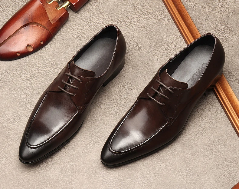 

Italy Brand Mens Formal Shoes Genuine Leather Pointed Toe Lace Up Business Wedding Shoes Brogues Black Coffee Oxford Dress Shoe