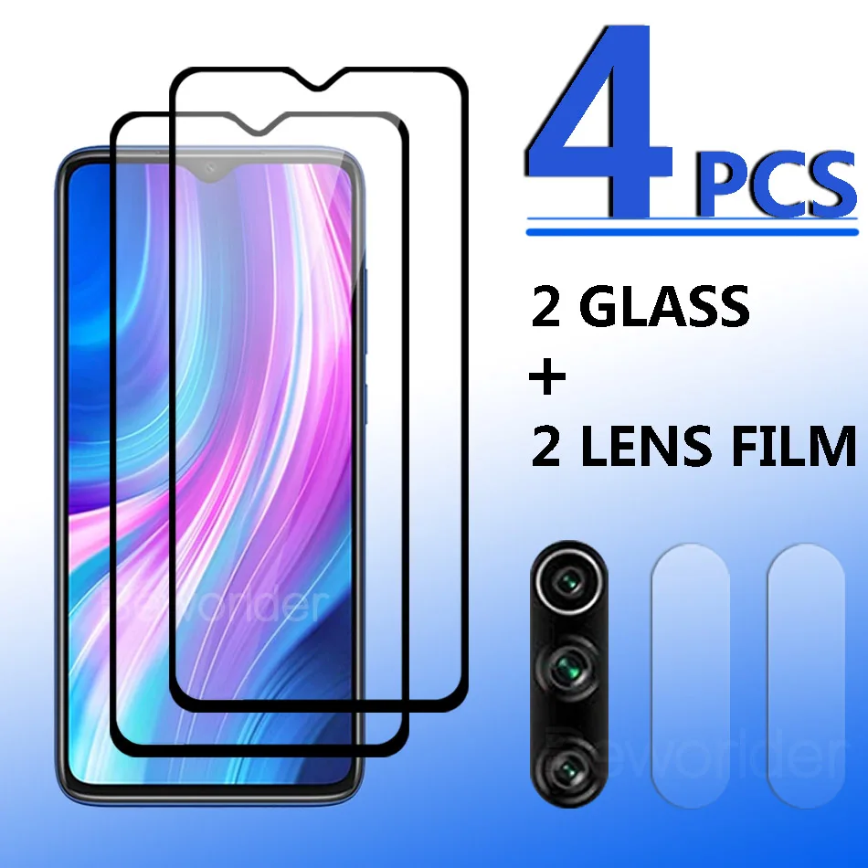 4 в 1 Закаленное стекло для Xiaomi Redmi Note 8 Pro 7 8A 7A защитная пленка экрана 8T