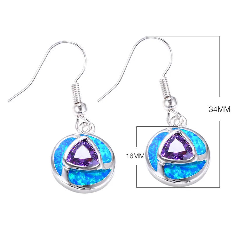 

Luxury Female Big Round Drop Earrings Boho Blue Fire Opal Earrings For Women Bride Cute Wedding Long Dangle Purple Earrings