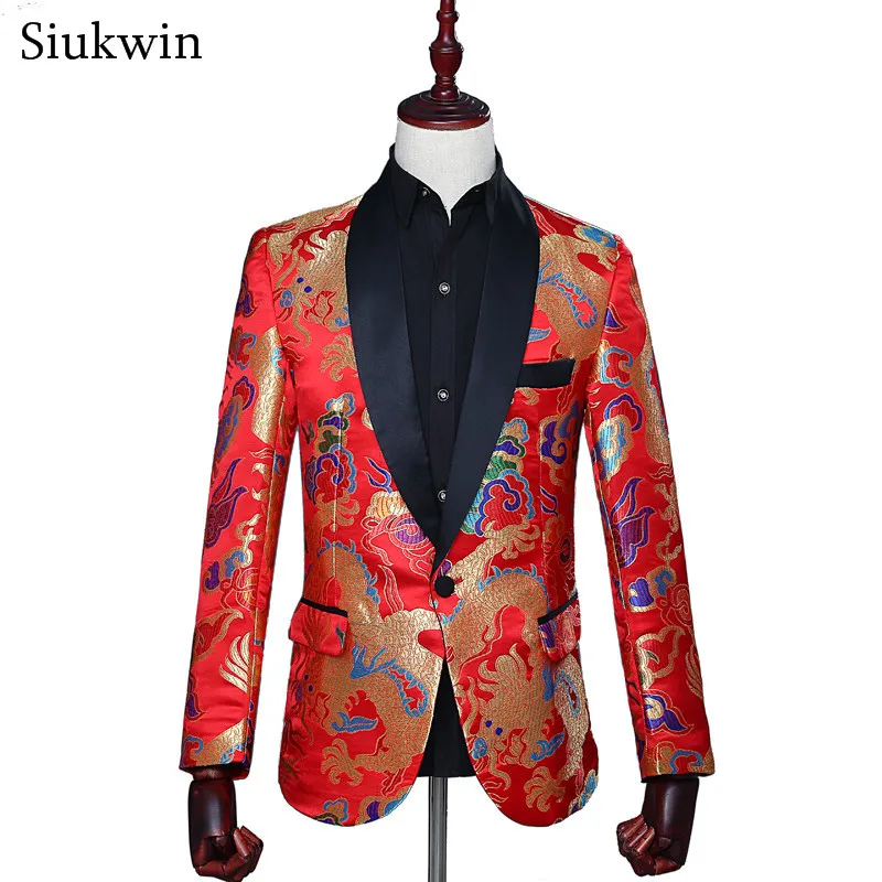 Костюм Homme Mariage Veste костюм вышивка китайский дракона Китайский Выпускной мужские