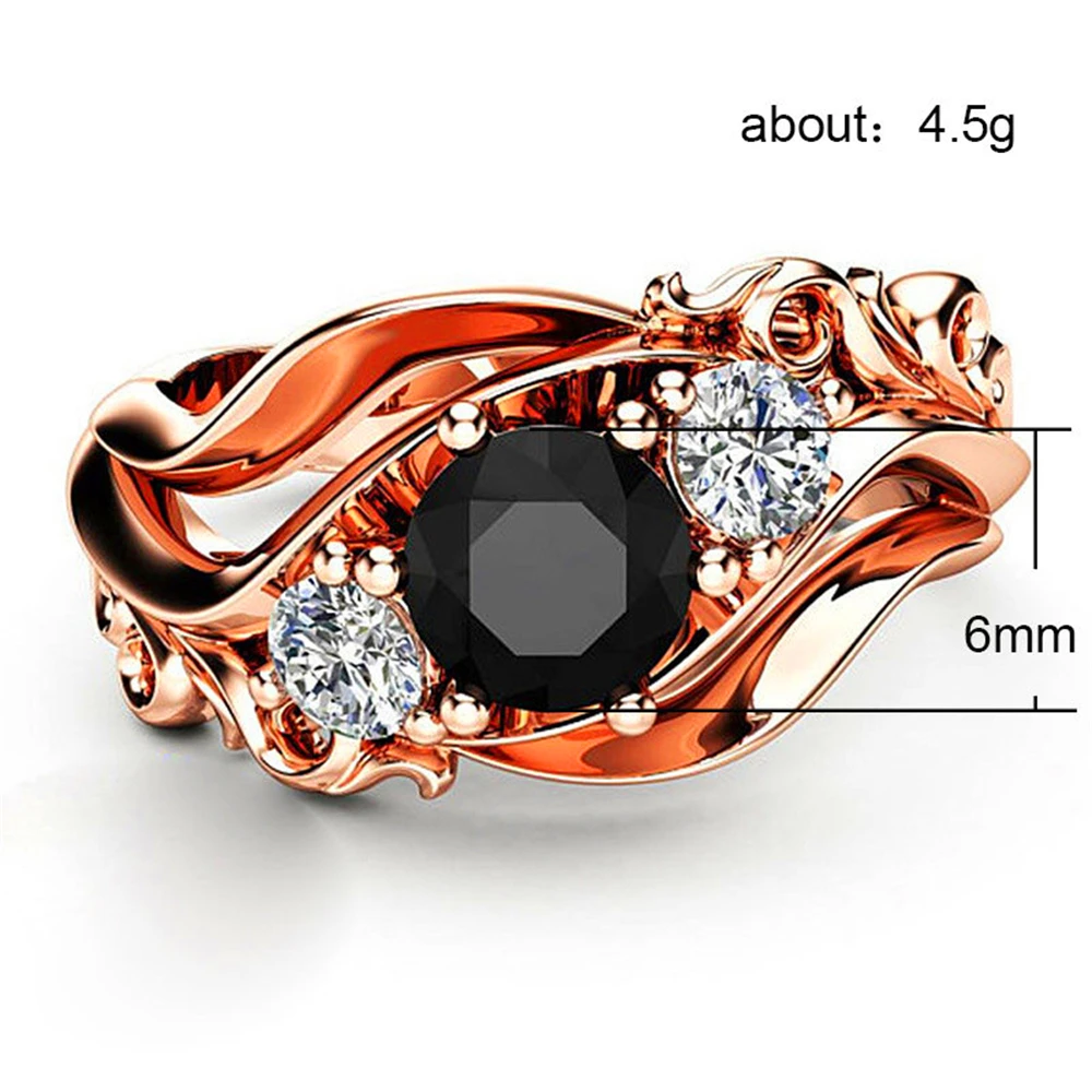 

Lady luxury flower lines black zircon ring exquisite workmanship, gorgeous embellishment charming party preferred