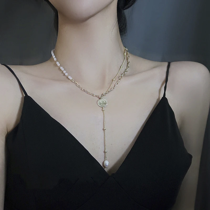 

Fashion Pearl Choker Necklace Cute Double Layer Chain Pendant For Women Jewelry Girl Gift