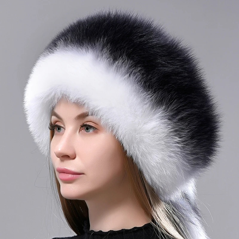 

Fur Hats Women Winter Warm Fluffy Fox Fur Bomber Hat with 5 Tails Genuine Real Fur Snow Cap Super anticold Stylish Headwear