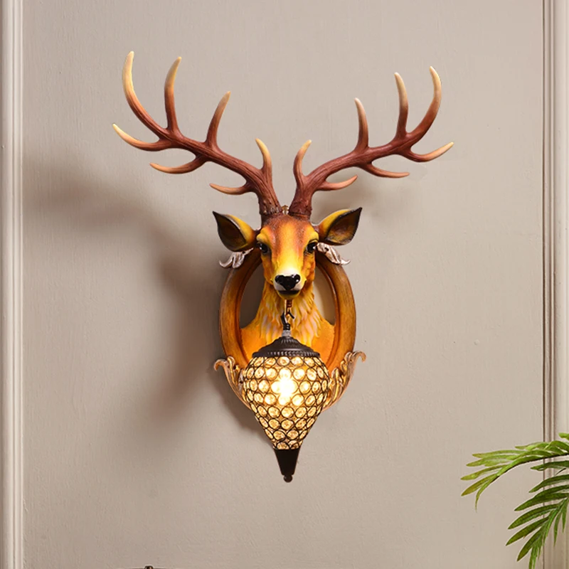 

Nordic Style Resin Antler Wall Lamp Modern Light Retro Deer Living Room Bedroom Bedside Lamp Wall Sconce Lamp Indoor Home Light