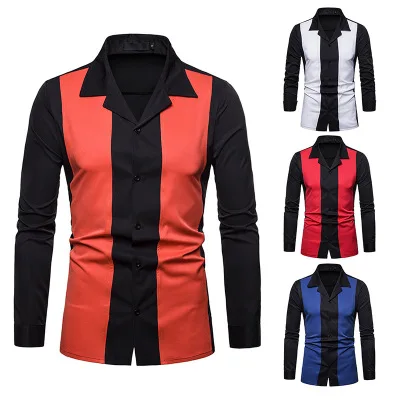 

LOVZON High Grade Men Shirt Korean Contrast Color Long Sleeves Casual Shirts Hawaiian Hip Hop Streetwear Men's Clothing