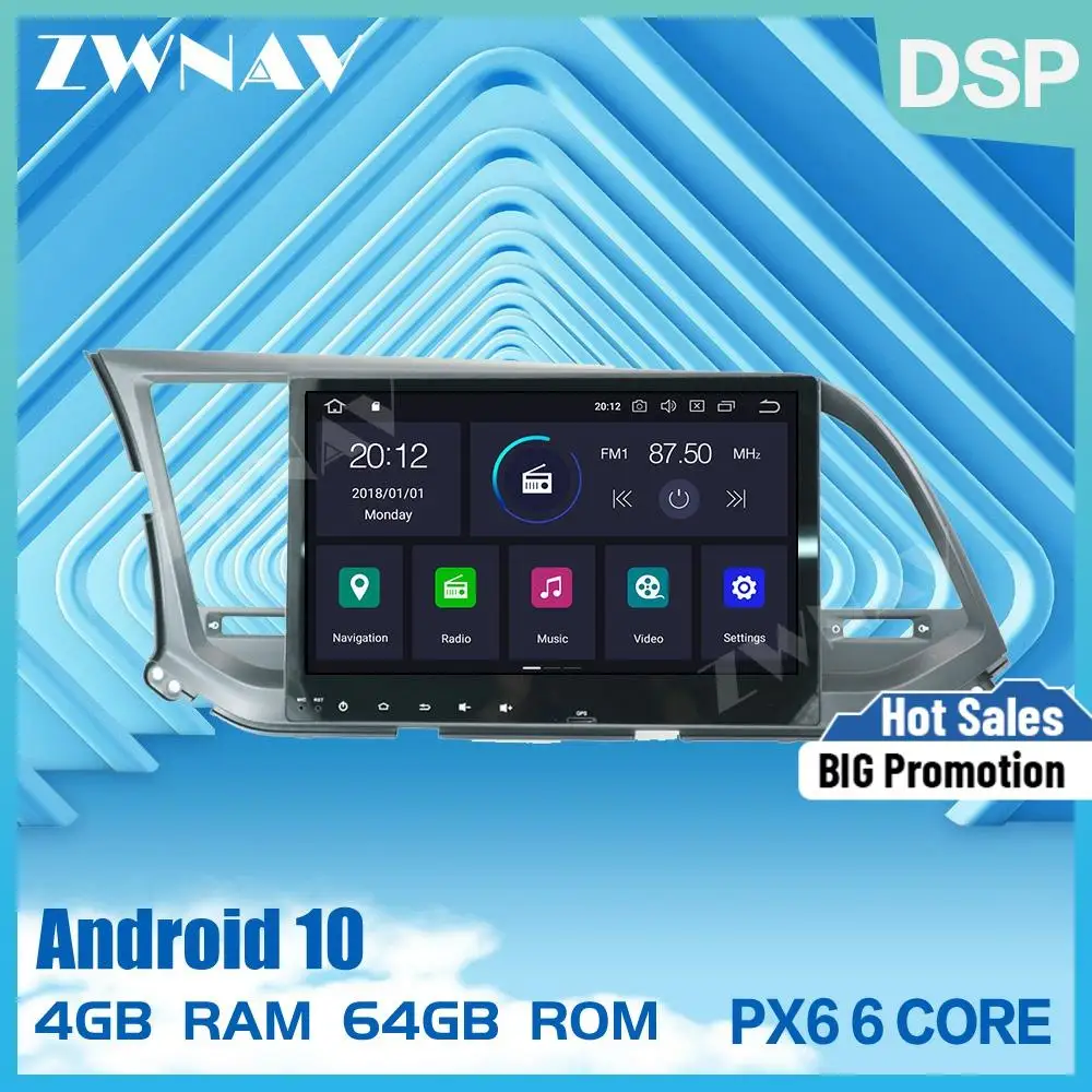 

PX6 4+64 Android 10.0 car multimedia player for Hyundai Elantra 2016 2017 2018 car radio stereo navi dvd player gps BT head unit