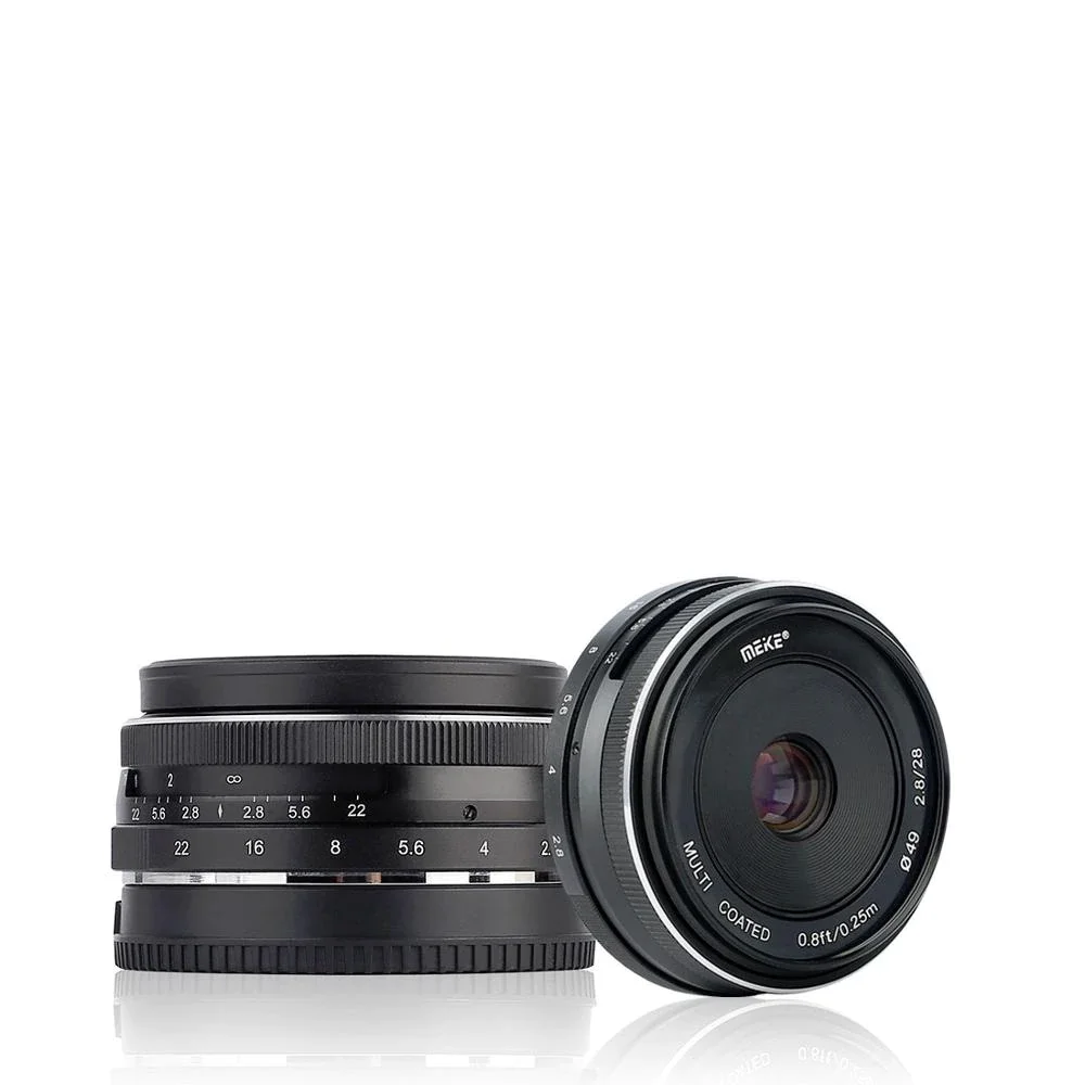 Meike 28mm f2.8 fixed manual focus lens for Canon EOS M Sony E Fuji Fujifilm X Olympus Panasonic M4/3 Mount Mirrorless