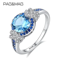pagmag 925 sterling silver glitter sapphire ring blur gemstone engagement statement finger ring anillos jewelry sr0260
